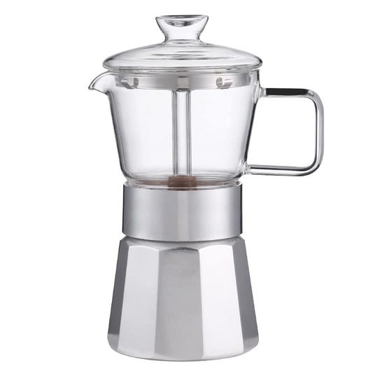  Moka Stovetop Espresso Maker,Crystal Glass-top & Aluminum Espresso Moka Pot,Classic Italian Coffee Maker,120ml(3cup)