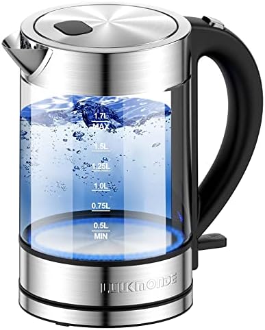  Electric Kettle 1500W,1.7L Borosilicate Glass Tea Kettle With LED Light, Water Kettle Electric Fast Boiling, Auto Shut-Off And Boil-Dry Protection, BPA Free