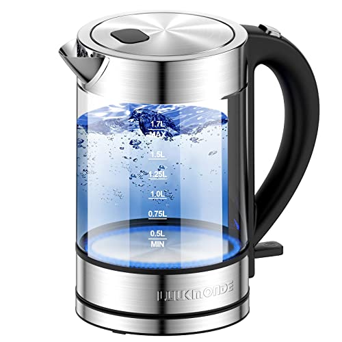  Electric Kettle 1500W,1.7L Borosilicate Glass Tea Kettle With LED Light, Water Kettle Electric Fast Boiling, Auto Shut-Off And Boil-Dry Protection, BPA Free