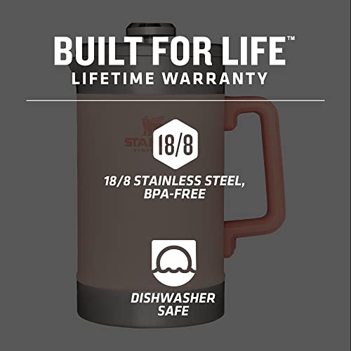 Stanley French Press 48oz With Double Vacuum Insulation, Stainless Steel Wide Mouth Coffee Press, Large Capacity, Ergonomic Handle, Dishwasher Safe