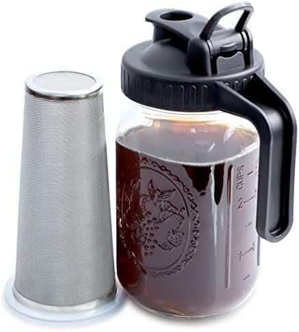  Cold Brew Mason Jar Coffee Maker 32 OZ Wide Mouth Cold Brew Pitcher With Coffee Filter For Coffee, Iced Tea, Sun Tea, Lemonade