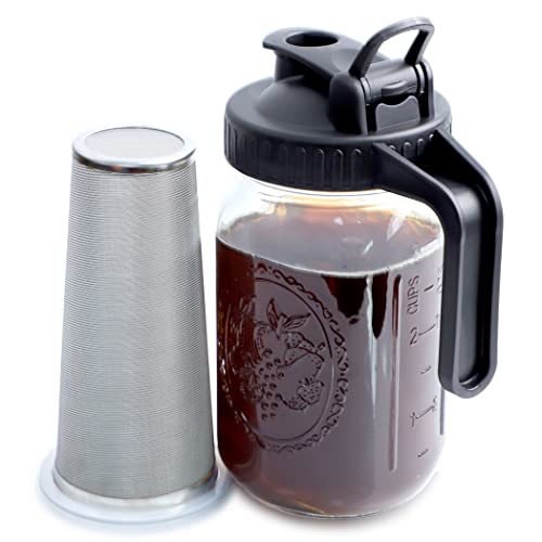  Cold Brew Mason Jar Coffee Maker 32 OZ Wide Mouth Cold Brew Pitcher With Coffee Filter For Coffee, Iced Tea, Sun Tea, Lemonade