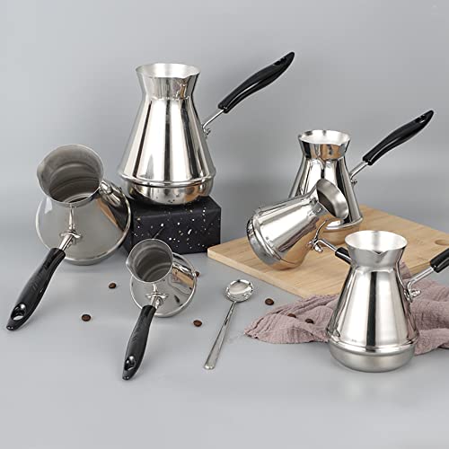 Turkish Coffee Pot Stainless Steel Milk And Coffee Warmer Chocolate And Butter Melting Pot With Heat Resistant Handle (L (21oz))