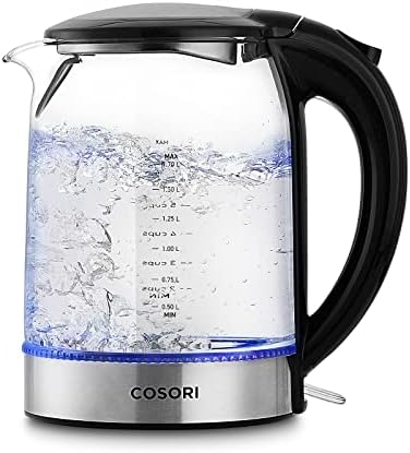  Electric Kettle With Stainless Steel Filter And Inner Lid, 1500W Wide Opening 1.7L Glass Tea Kettle & Hot Water Boiler, LED Indicator Auto Shut-Off & Boil-Dry Protection, BPA Free, Matte Black