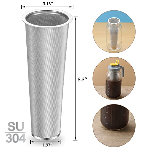  Coffee Strainer Stainless Steel Mesh Filter- 2 Quart (64 Oz)- 2pcs Wide Mouth Flip Cap Lid With Handle For Ball Mason Jar, Suitable For Cold Brew, Lemonade, Iced Tea And Iced Coffee
