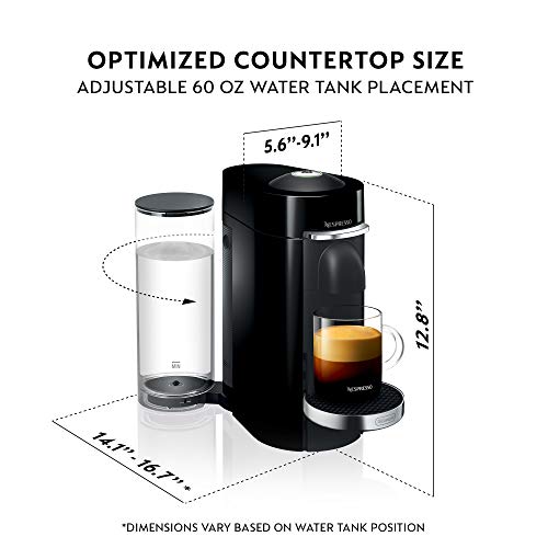 Nespresso VertuoPlus Deluxe Coffee And Espresso Machine By De'Longhi With Milk Frother, 4 Cups, Piano Black