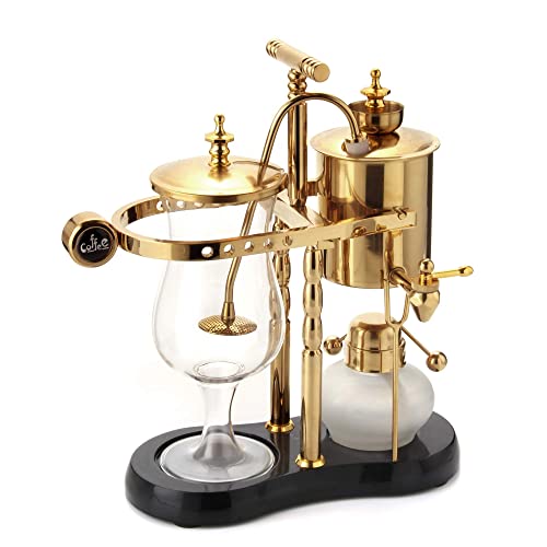  Belgian/Belgium Family Balance Siphon/Syphon Coffee Maker, Elegant Double Ridged Fulcrum With Tee Handle (Classic Gold)