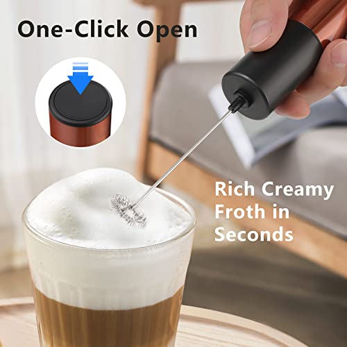  Electric Milk Frother Foam Maker, Milk Frother For Coffee, Handheld Battery Operated Whisk Drink Mixer,Copper Stainless Steel Mini Foamer For Lattes,Cappuccino, Matcha, Hot Chocolate, Frappe