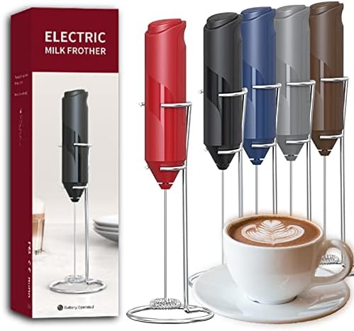  Electric Milk Frother Handheld, Battery Operated Whisk Beater Foam Maker For Coffee, Cappuccino, Latte, Matcha, Hot Chocolate, Mini Drink Mixer,Multi-Function Blender,Frother With Stand(Red)