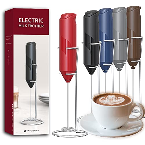  Electric Milk Frother Handheld, Battery Operated Whisk Beater Foam Maker For Coffee, Cappuccino, Latte, Matcha, Hot Chocolate, Mini Drink Mixer,Multi-Function Blender,Frother With Stand(Red)
