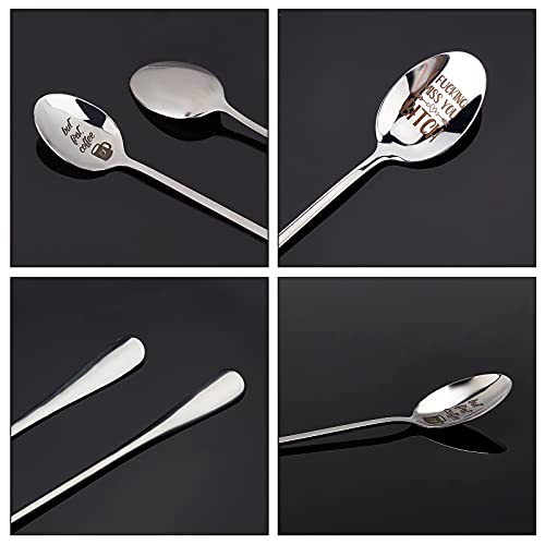  2 Pieces Her Ice Cream Spoon, Engraved Stainless Steel Espresso Spoon Funny Coffee Lovers Gift For Friends Or Family