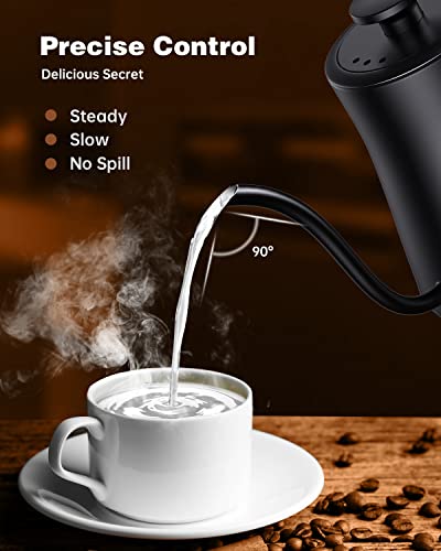 Gooseneck Electric Kettle 1.0L With Temperature Control,Ultra Fast Boiling Hot Water Kettle For Pour-Over Coffee/Tea,100% Stainless Steel, 5 Variable Presets, 12H Keep Warm,Leak-Proof, 1200W