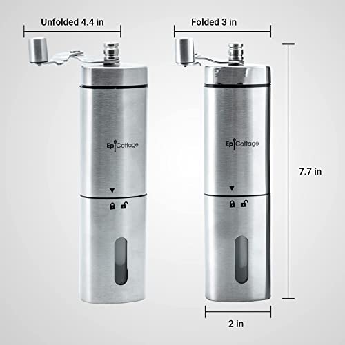  Manual Coffee Bean Grinder - Stainless Steel Adjustable Conical Burr Hand Mill - Grind Espresso Beans With Small Portable Crank Grinders For Travel Camping Backpacking Or Home