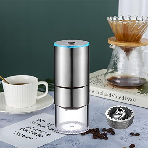  Ortable Electric Coffee Grinder For Beans, Spices And More, Burr Grinder, Quieter, Adjustable Coarse And Fine Grinding, USB Rechargeable, Removable Chamber, 4 Cups (SS-Dark Green)