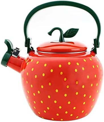  Whistling Tea Kettle For Stove Top Enamel On Steel Teakettle, Supreme Housewares Strawberry Decor Design Teapot Water Kettle Cute Kitchen Accessories Teteras (2.3 Quart, Strawberry)