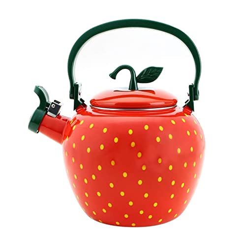  Whistling Tea Kettle For Stove Top Enamel On Steel Teakettle, Supreme Housewares Strawberry Decor Design Teapot Water Kettle Cute Kitchen Accessories Teteras (2.3 Quart, Strawberry)