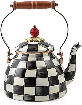  AcKenzie-Childs Courtly Check Enamel Tea Kettle, Decorative Tea Kettle, 3-Quart Capacity