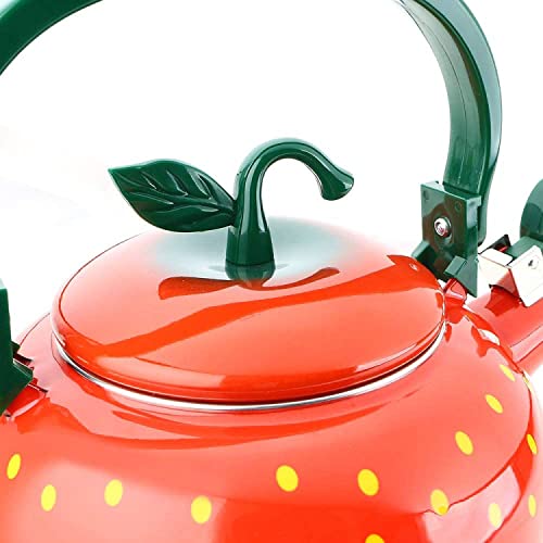  Whistling Tea Kettle For Stove Top Enamel On Steel Teakettle, Supreme Housewares Strawberry Decor Design Teapot Water Kettle Cute Kitchen Accessories Teteras (2.3 Quart, Strawberry)