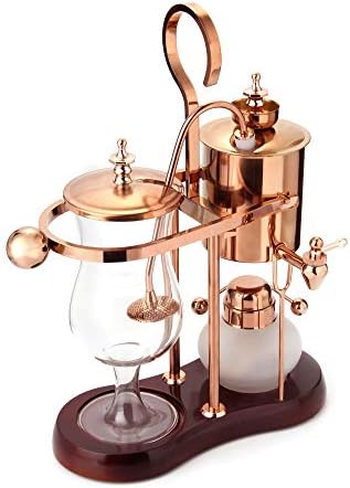  Belgian/Belgium Family Balance Siphon/Syphon Coffee Maker, Elegant Double Ridged Fulcrum With Tee Handle (Classic Gold)