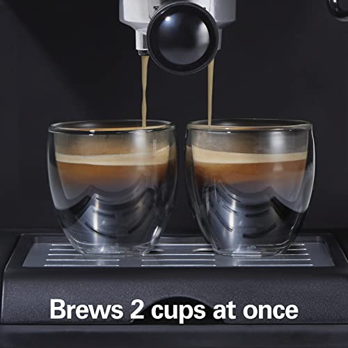 Hamilton Beach 15 Bar Espresso Machine, Cappuccino, Mocha, & Latte Maker, With Milk Frother, Make 2 Cups Simultaneously, Works With Pods Or Ground Coffee, 50 Oz. Water Reservoir, Black