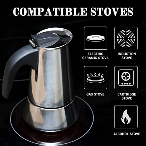  Stainless Steel Stovetop Moka Pot Espresso Maker Percolator 12 Cup 600ml Portable Italian Greca Cuban Coffee Maker For Big Family Home Office Camping, Work With Gas Electric Ceramic Stovetop