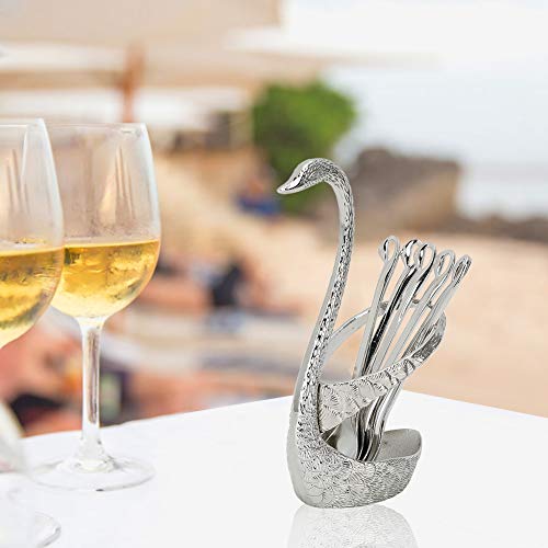  Stainless Steel Coffee Stir Spoon Gold Fruit Coffee Spoon Scoop Elegant Dessert Flatware With Swan Holder 6 Spoons For Wedding Gift And Decoration Cutlery Set(2#)