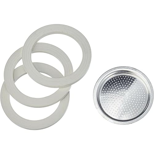 Bialetti 3 Gaskets (Rubber Rings) 1 Filter Plate Replacement For Moka 3 + 4 Cups