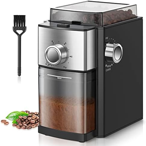  Burr Coffee Grinder, Electric Coffee Bean Grinder [150W Max] With 8.8oz Large Bean Hopper & 17 Grinding Settings & High Up To 12 Cups Options For Espresso, French, Black (BG701) (Black01)