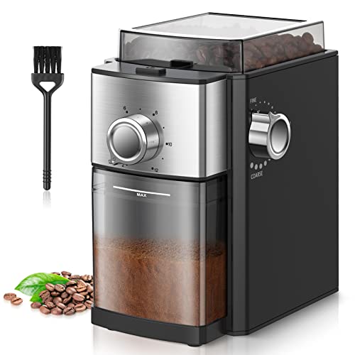  Burr Coffee Grinder, Electric Coffee Bean Grinder [150W Max] With 8.8oz Large Bean Hopper & 17 Grinding Settings & High Up To 12 Cups Options For Espresso, French, Black (BG701) (Black01)