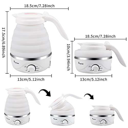  Travel Foldable Electric Kettle 700ml, Small Portable Kettle Food Grade Silicone With Separable Power Cord, Collapsible Water Heater For Tea Coffee, Boil Dry Protection 110V 850W US Plug (White)