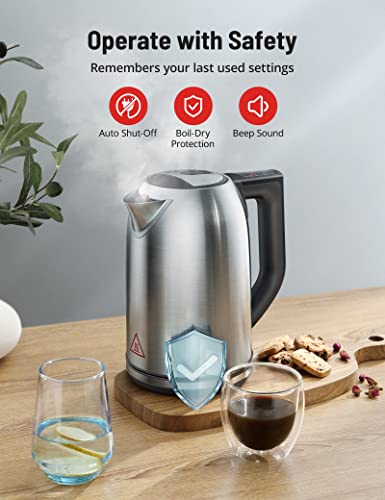  Lectric Kettle,Tea Kettle With 6 Temperature Settings,Paris Rhône 1.7L Cordless Hot Water Boiler Heate,Strix Thermostat,Touch Control,Auto-Shutoff/Boil-Dry Protection, Keep Warm,LED Indicator,Coffee