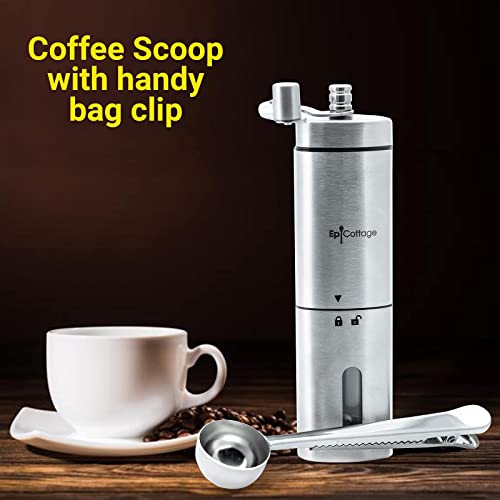  Manual Coffee Bean Grinder - Stainless Steel Adjustable Conical Burr Hand Mill - Grind Espresso Beans With Small Portable Crank Grinders For Travel Camping Backpacking Or Home