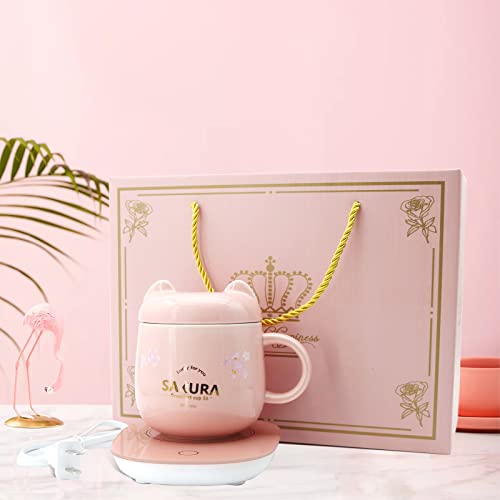  Coffee Warmer With Mug - Cute Coffee Cups Cat Mug Cup Warmer Mug Warmer For Desk Coffee Cup For Women Smart Coffee Mug Warmer Coffee Mug Warmer Is The Gift With Gift Box Pink