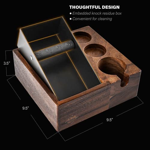  CrossCreek Coffee Knock Box | Fits 58mm Portafilter Holder | Tamping Station & Distributor Stand | Large Wood Espresso Container | Espresso Accessories For Coffee Bar