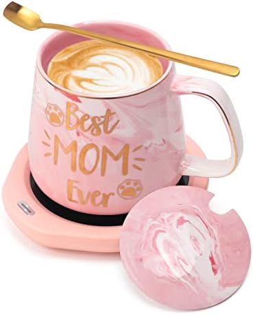  Coffee Mug Warmer & Best MOM Ever Mug Set, Electric Cup Warmer For Desk Office Home, Beverage Warmer With 2 Temperature Setting, 8-Hours Auto Shut Off, Best Mothers Day Mom Gifts From Daughter Son