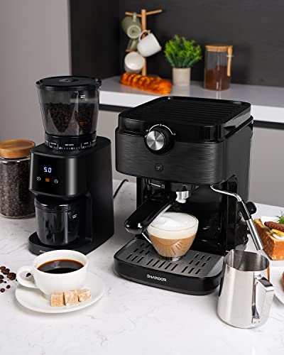  Conical Coffee Grinder Bundle Espresso Machine With Milk Frother Steam Wand