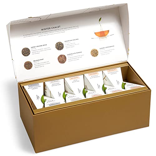  Presentation Box Winter Chalet Tea Sampler Gift Set, 20 Assorted Variety Handcrafted Pyramid Tea Infuser Bags With Winter Spiced Teas