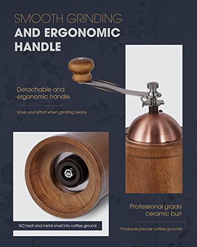  Manual Coffee Grinder, Coffee Bean Grinder With Adjustable Ceramic Burr, Vintage Style Wooden Hand Coffee Grinder, Large Capacity Burr Coffee Grinder With Brush And Spoon (JX2022-CG20)