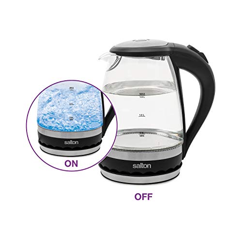  Cordless Electric Compact Glass Kettle, Water Boiler And Tea Heater, Soft Blue Illumination, 1.5 Liter/Quart With Automatic Shut-Off And Boil-Dry Protection, 1100 Watts (GK1831)