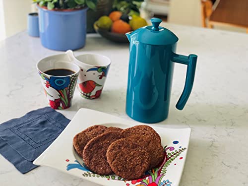  Double-Walled Stainless Steel French Press Coffee Maker, Navy, 34 Fl Oz.