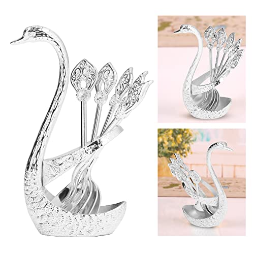  Coffee Spoon Holder, Highly Durable Coffee Spoon Set Glossy Surface Bright Color Elegant Swan For Hotel For Office For Home(Silver)
