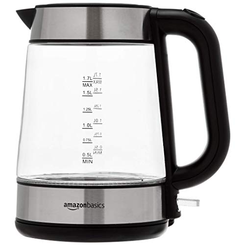 Amazon Basics Electric Glass And Steel Hot Tea Water Kettle, 1.7-Liter