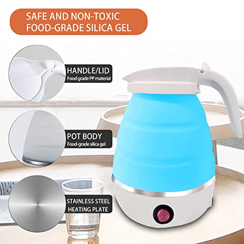  Foldable Portable Electric Kettle, Travel Folding Electric Kettle, Food-grade Silicone,3Mins Fast Boiling,600ML Portable Electric Kettle For Travel Or Camping With Power Cord 110/220V US Plug