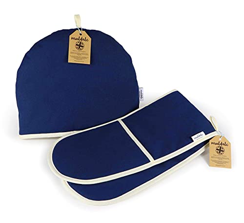  Large Tea Cozy For Teapot Insulated - Oxford Navy - Thermal 100% Cotton Extra Thick Wadding - Made In England, UK - Tea Cozies Covers Fit 1 To 6 Cup Neutral Kitchen Textiles Range
