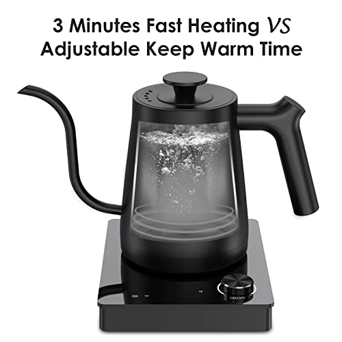  Electric Gooseneck Kettle With Base, Precise And AdjustableTemperature Control, Pour Over Kettle, 0.8L Stainless Steel Kettle,1300W Rapid Heating, Auto Shut-off, Boil-dry Protection, Black，ideal Gift