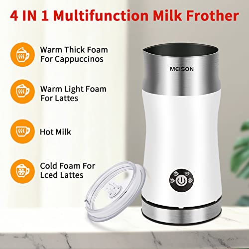  Lectric Milk Frother, 4 IN 1 Electric Milk Steamer, Automatic Warm And Cold Milk Foam Maker, 8.4oz/250ml, Stainless Steel Milk Warmer For Latte, Cappuccinos, Macchiato, Hot Chocolate Milk