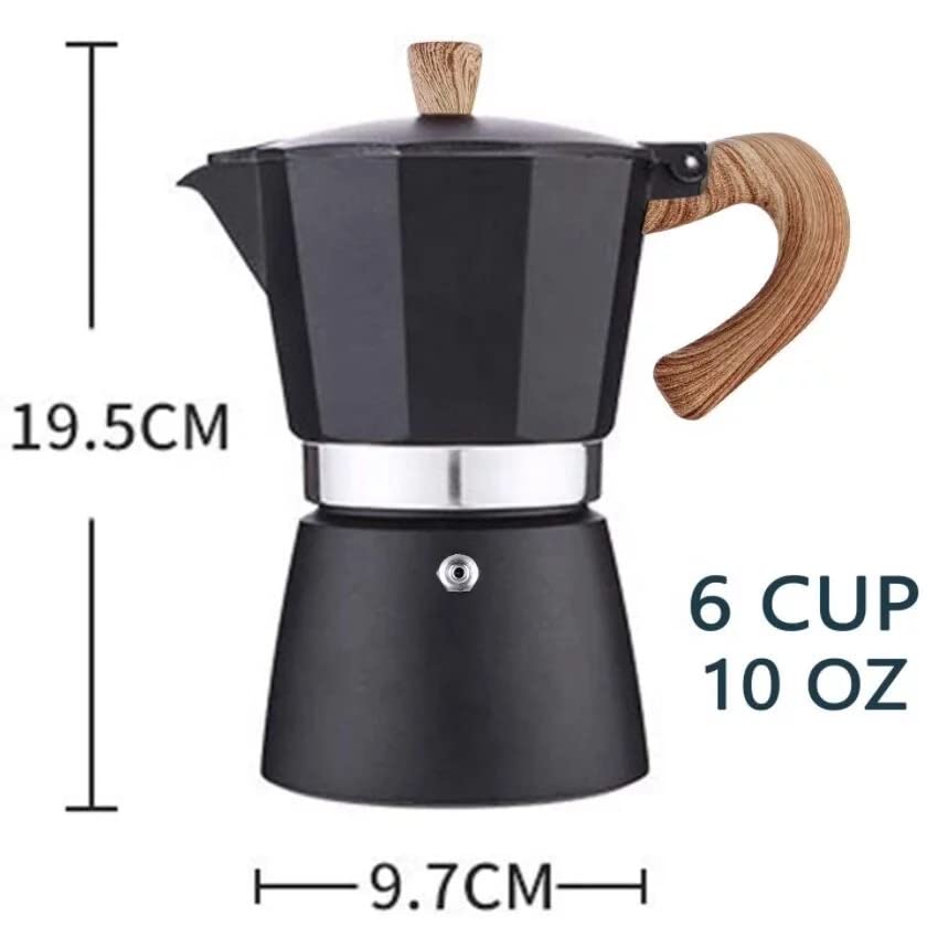  Moka Pot | 6 Espresso Cup Moka Pot - 10 Oz Manual Cuban Coffee Percolator | Italian Espresso Greca Coffee Maker | Stovetop Espresso Maker | Cafetera Cubana