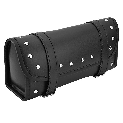  Motorcycle Motorbike Front Rear Fork Tool Bag Handlebar Bags Luggage Saddlebag Pouch Black PU Leather Roll Barrel Shape