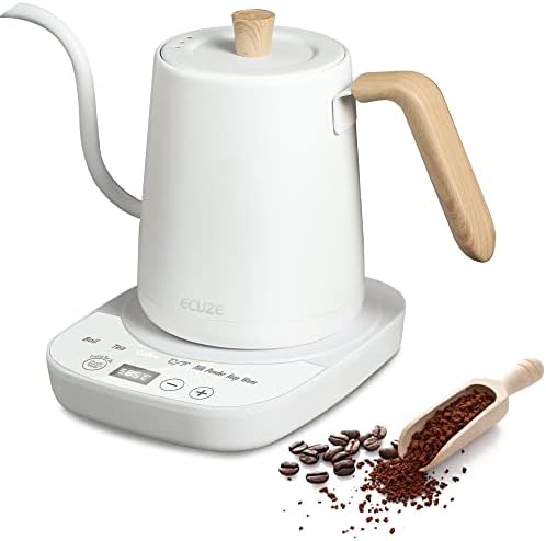  CUZE Gooseneck Electric Kettle, Pour Over Coffee And Tea Kettle, 100% Stainless Steel Inner With Leak Proof Design, 1000W Rapid Heating 0.8L (Wood Handle)
