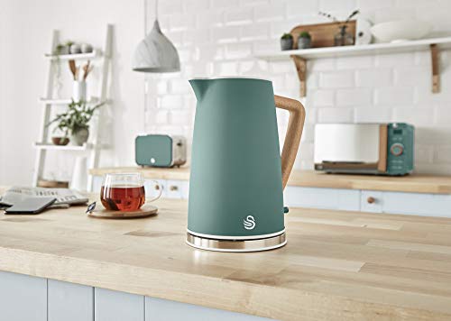 Swan Nordic Jug Kettle, 1.7 Litre, Pine Green, Rapid Boil, Wood Effect Handle, Scandi Design, Soft Touch Housing And Matte Finish, 3kw, SK14610GREN